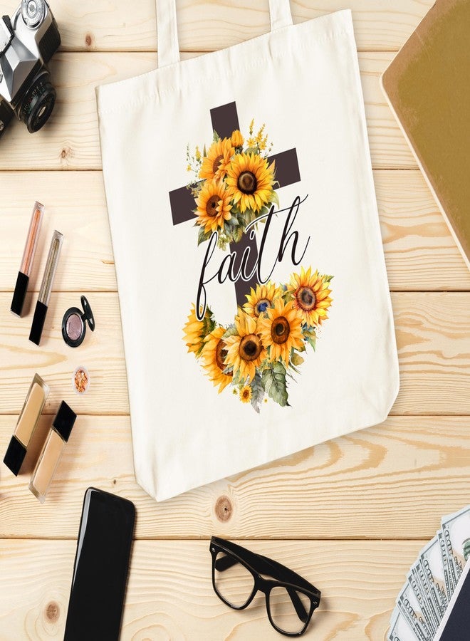 Levitatinyear Faith Canvas Tote Bag for Women, Sunflower Christian Tote, Religious Gift Bag, Library Book Bag, Shoulder Bag Christian Gifts for Women Friends Colleagues -31 - Image 5